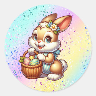 Aquarell-Blumen und Osterhase Runder Aufkleber