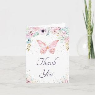 Aquarell-Blumen und Schmetterling Danke Karte