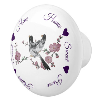 Aquarell-Blumen-und-Vögel-Kalligrafie-Schrift Keramikknauf