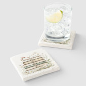 Aquarell-Blumen-Vintage-Bücher Steinuntersetzer (Seitenansicht)