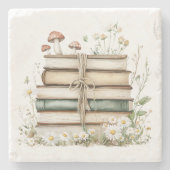 Aquarell-Blumen-Vintage-Bücher Steinuntersetzer (Vorderseite)
