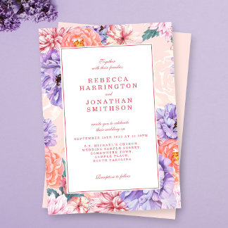 Aquarell-Blumen Vintage Pfirsich-Rosa Hochzeit Einladung