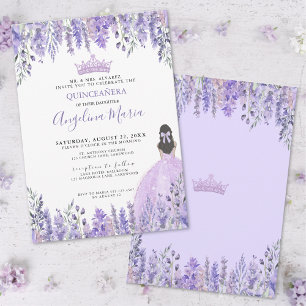 Aquarell Blumen Violette Quinceanera-Einladung Einladung