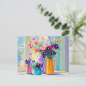 Aquarell-Blumen Violette und Rosa Stiefmütterchen Postkarte (Stehend Vorderseite)