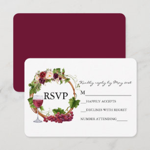 Aquarell-Blumen-Weintrauben-Kranz-Hochzeit RSVP Karte