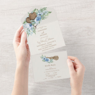Aquarell-Blumen-Western-Cowboyhut-Hochzeit All In One Einladung