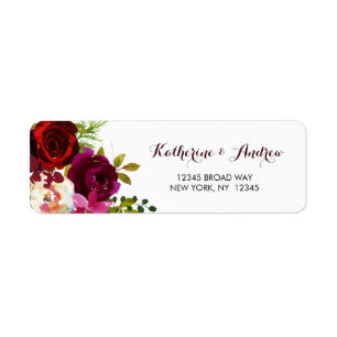 Aquarell-Blumenadresse Burgunders Marsala Boho