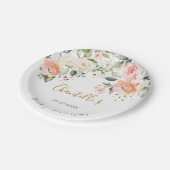 Aquarell Blumenapricot Rosa Rosen Babydusche Pappteller (Schrägansicht)