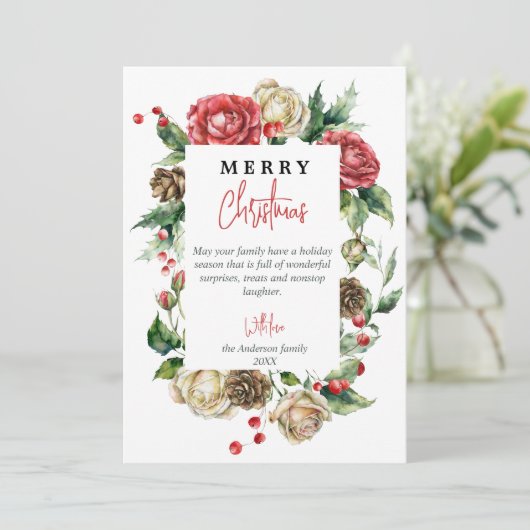 Aquarell Blumenbeeren Rahmen Foto Weihnachten (Stehend Vorderseite)