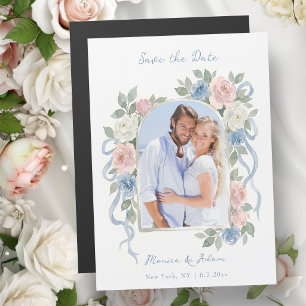 Aquarell-Blumenbogen Foto Save the Date Magnetkarte