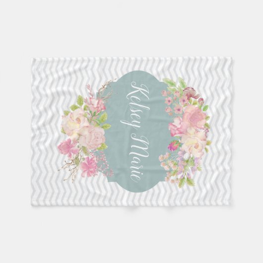 Aquarell-Blumendecke Fleecedecke (Vorderseite (Horizontal))