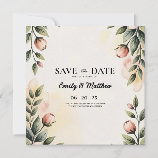 Aquarell-Blumendesigner Save the Date (Vorderseite)