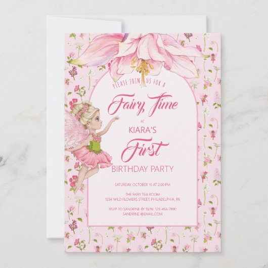 Aquarell-Blumenfee-Mädchen-Geburtstag Einladung (Vorderseite)