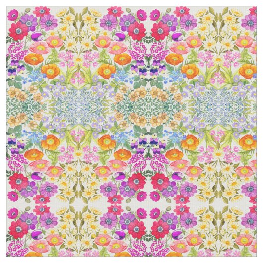 Aquarell-Blumengarten gekämmtes Baumwollgewebe Stoff (Nahaufnahme)