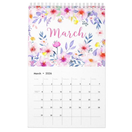Aquarell-Blumengarten-Kalender Kalender (Mär 2026)