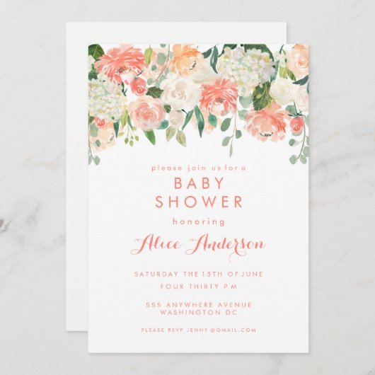 Aquarell Blumengarten Kinderdusche laden ein Einladung (Vorne/Hinten)