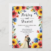 Aquarell-Blumengarten-Paar Sommerhochzeit Einladung (Vorderseite)