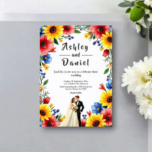 Aquarell-Blumengarten-Paar Sommerhochzeit Einladung