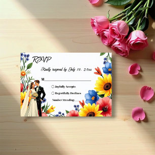 Aquarell-Blumengarten-Paar-Sommerhochzeit RSVP Karte