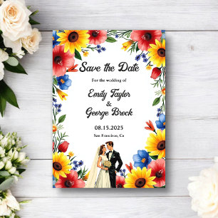 Aquarell-Blumengarten-Paar-Sommerhochzeit Save The Date