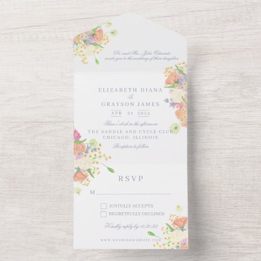 Aquarell Blumengarten Party Wappen Hochzeit All In One Einladung (Innen Boden)