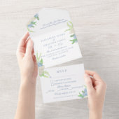 Aquarell Blumengarten Party Wappen Hochzeit All In One Einladung (Abreißen)