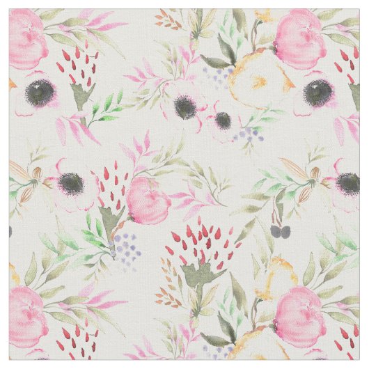 Aquarell-Blumengewebe mit Pfingstrosen und Stoff (Nahaufnahme)