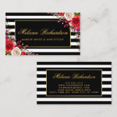 Aquarell-Blumengoldrahmen Striped Visitenkarte (Vorne/Hinten)