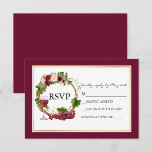 Aquarell-Blumengrauben-Kranz Burgunder Hochzeit RSVP Karte