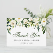 Aquarell Blumengrün Brautparty Danke, G Einladung (Stehend Vorderseite)