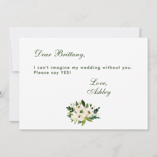 Aquarell Blumengrün Hochzeit Bridesmaid G Einladung (Rückseite)