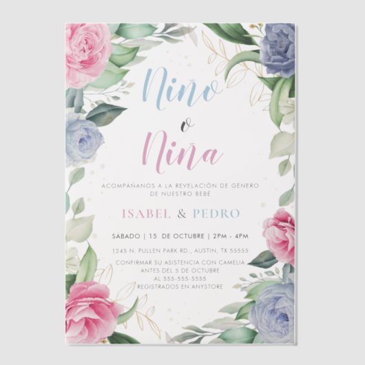 Aquarell Blumengrün Spanisches Geschlecht Pergament Einladungen (Vorderseite)