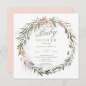 Aquarell Blumengrün Wreath Babydusche Einladung (Vorne/Hinten)