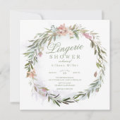 Aquarell Blumengrün Wreath Lingerie Dusche Einladung (Vorderseite)