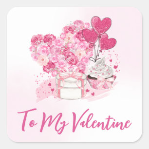 Aquarell-Blumenherz und Valentinstag-Geschenke Quadratischer Aufkleber
