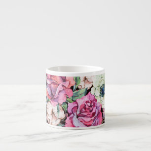 Aquarell-Blumenherz: Vintage-Rosen. Espressotasse