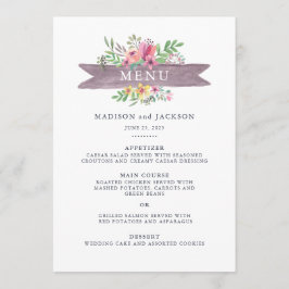 Aquarell-Blumenhochzeit Menükarte
