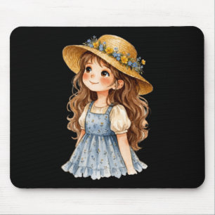 Aquarell-Blumenhut-Mädchen - Süße Whimsical Sommer Mousepad