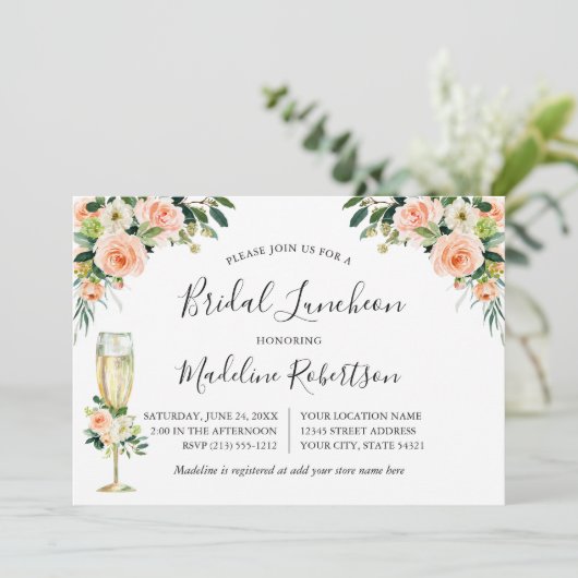 Aquarell Blumenkalligrafie Korallenbrücke Mittages Einladung (Stehend Vorderseite)