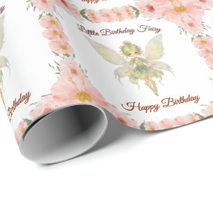 Aquarell-Blumenkleine-Feengeburtstag Geschenkpapier