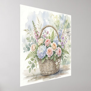 Aquarell-Blumenkorb mit Rosen und Hortensien Foliendrucke
