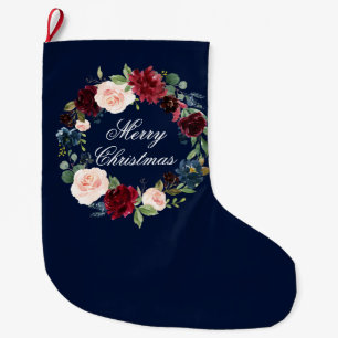 Aquarell-BlumenKranz-Blau Großer Weihnachtsstrumpf