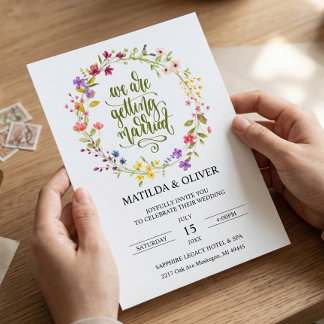 Aquarell-Blumenkranz-Hochzeitseinladung Einladung