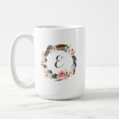 Aquarell-Blumenkranz mit Federn | Monogramm Kaffeetasse (Links)