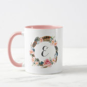 Aquarell-BlumenKranz mit Monogramm der Feder-| Tasse (Links)
