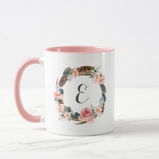 Aquarell-BlumenKranz mit Monogramm der Feder-| Tasse (Links)