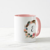 Aquarell-BlumenKranz mit Monogramm der Feder-| Tasse (VorderseiteRechts)