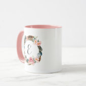 Aquarell-BlumenKranz mit Monogramm der Feder-| Tasse (Vorderseite Links)
