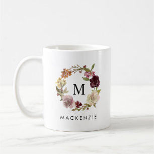 Aquarell-Blumenkranz-Monogramm-Name Kaffeetasse