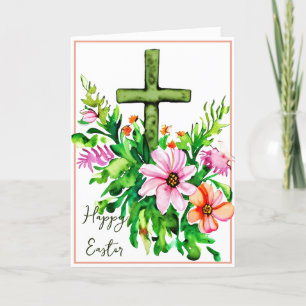 Aquarell-Blumenkreuz, individuelle Ostern Feiertagskarte